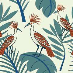 Seamless Floral Bird Pattern Nature Inspired Design Background 