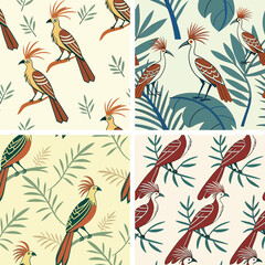 Seamless Floral Bird Pattern Nature Inspired Design Background 