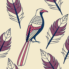 Seamless Floral Bird Pattern Nature Inspired Design Background 