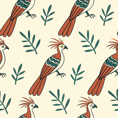 Seamless Floral Bird Pattern Nature Inspired Design Background 