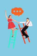 Artwork image collage of two people guy lady dance ladder with stars clouds