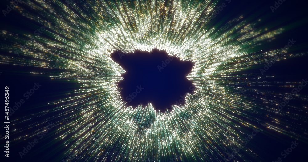 Aufkleber abstract green luminescent data waves emanating in a radial pattern from a dark void, creating a fut