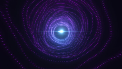 Purple and blue neon tunnel digital vortex with intricate wireframe patterns, symbolizing virtual reality, metaverse, and digital transformation concepts background