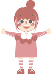cute and lovely girl holding heart, happy valentines day, birthday, love concept, flat png illustration cartoon character costume design
