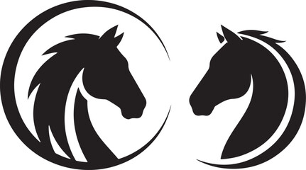 Black vector silhouette illustration of a horse head, a wild animal with a flowing mane, suitable for tribal tattoo art or a farm logo design