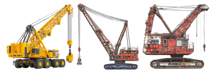 Heavy Construction Machinery in Various Conditions and Styles