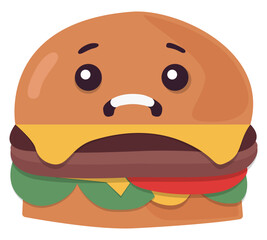 Burger cartoon character with face scary digital illustration food