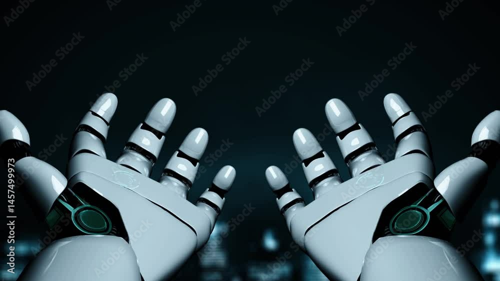 Poster futuristic robot artificial intelligence enlightening ai technology development and machine learning