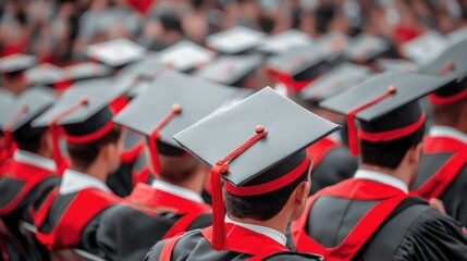 Fototapeta premium Graduation ceremony with graduates in caps and gowns