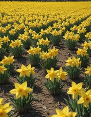 Obraz premium Sun-drenched daffodil field, vibrant yellow blooms, country, flora
