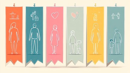 Colorful banners for 15th May International Families Day with icons of father mother son and daughter celebrating global unity and family togetherness