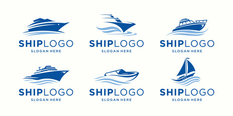 collection of ship boat logo with waves concept design inspiration.