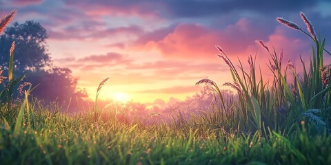 sunrise grass breeze peaceful grassland at dawn with soft wind