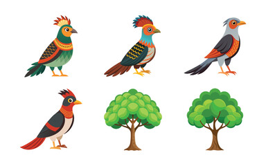 vector illustration of a set of birds