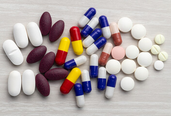 Assorted, different shape and color medication