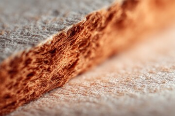 Detailed closeup displaying porous fiberboard texture featuring woven and layered organic strands