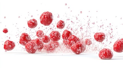 Fototapeta premium Fresh raspberries splashing in water dynamic food image