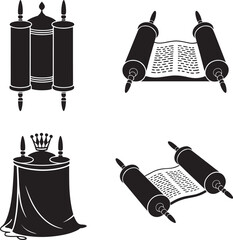 Torah scroll silhouette set vector illustration isolated On Transparent Background