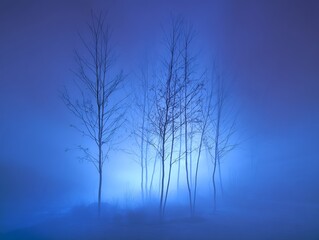 Obraz premium Mist wrapping young saplings in ghostly blue light