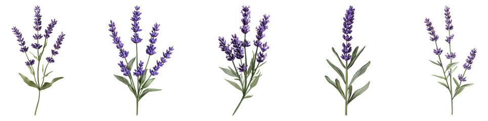 Obraz premium Lavendar Floral Arrangement with Green Leaves for Natural Decor, PNG bundle collection, Isolated on Transparent Background
