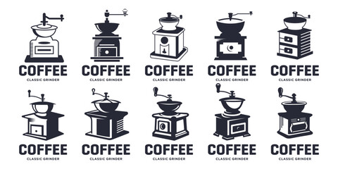 coffee grinder vintage logo design vector template illustration.