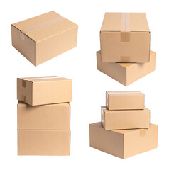 Fototapeta premium Cardboard Boxes with Adhesive Surfaces for Packaging and Storage, Isolated on Transparent Background
