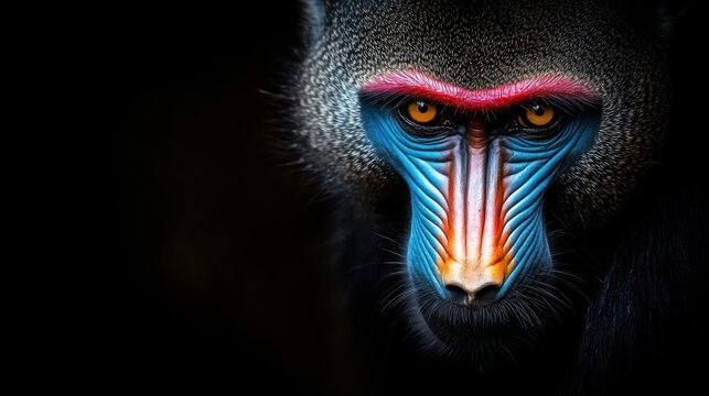 Vibrant mandrill primate portrait close up wildlife photography