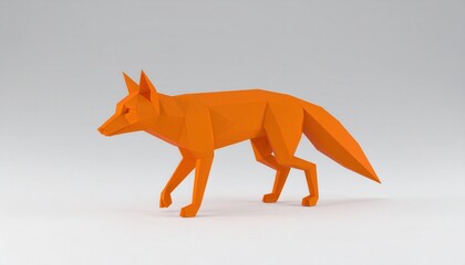 Obraz premium A stylized, low-poly fox figure strides forward with a determined posture against a clean white background.