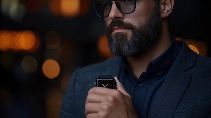 businessman smartwatch coffee young man checking smartwatch at work
