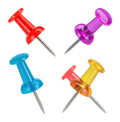 Retro Illustration of Colorful Push Pins at Unique Angles, Isolated on Transparent Background
