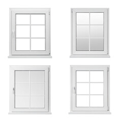 White Rectangular Windows with No Frame or Border for Art Projects, Isolated on Transparent Background