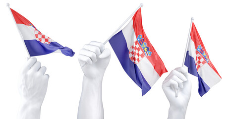 Fototapeta premium Hand holding flag of Croatia. Isolated 3d Rendering