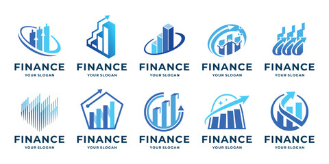 set of logo finance, investment, sales, media and business abstract logos inspiration.