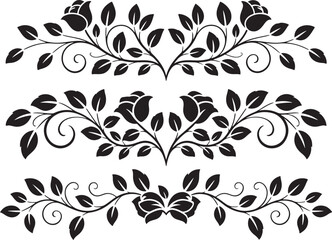 Fototapeta premium Vintage floral frame border silhouette set vector illustration isolated On Transparent Background