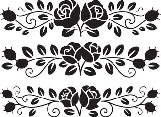 Vintage floral frame border silhouette set vector illustration isolated On Transparent Background