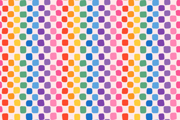 Cute rainbow plaid vector seamless pattern, fun hand drawn irregular wavy squares checkered background
