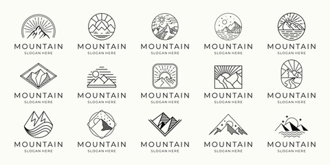 Fototapeta premium Set of mountain logo. geometry line, mono line mountain concept. Vector illustration