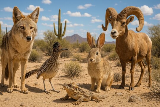 Desert wildlife animals gathering