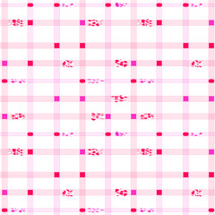 Repetitive Pink and Red Grid Pattern with Abstract Floral Accents