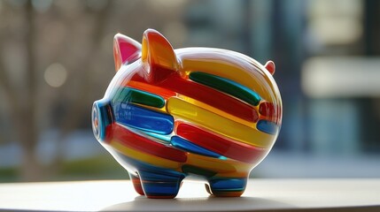 Colorful glass piggy bank savings and investment