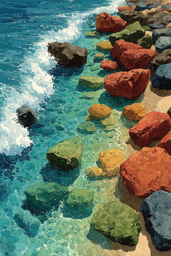 Ghostly Beach Rocks Watercolor Granulation goast sand wave
