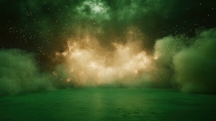Green gold abstract background with smoke