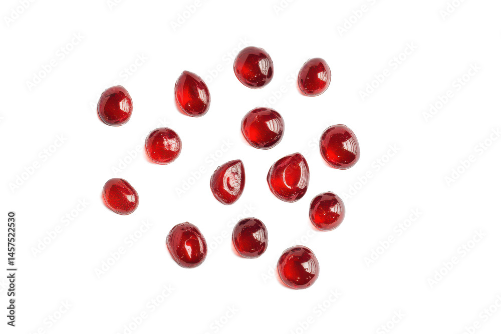 Poster a collage of red spheres with pixelated edges against a black background creating an abstract patter