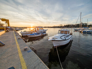 Fototapeta premium Sunset view of the port of Sozopol, Bulgaria