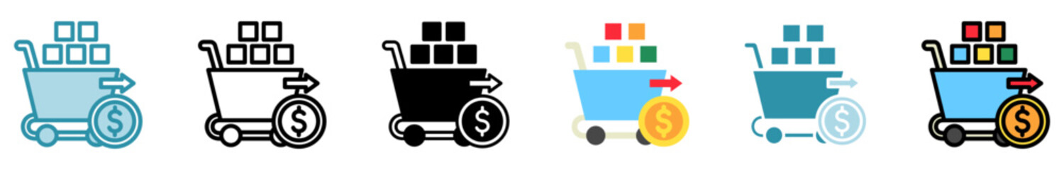 Commerce Trade multi style, mini illustration icon set. outline, flat, glyph, line color. vector for UI, UX, app, web, digital or print, related to trade war, economic competition, business, finance.