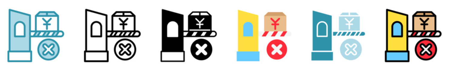 Obraz premium Custom Check multi style, mini illustration icon set. outline, flat, glyph, line color. vector for UI, UX, app, web, digital or print, related to trade war, economic competition, business, finance.