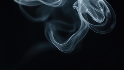 Delicate tendrils of white smoke twist and curl against a dark background, forming intricate, fluid shapes. The swirling patterns create a hypnotic and ethereal visual effect.