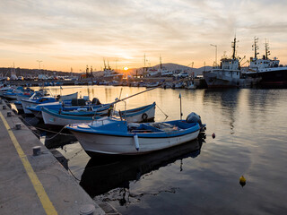 Fototapeta premium Sunset view of the port of Sozopol, Bulgaria