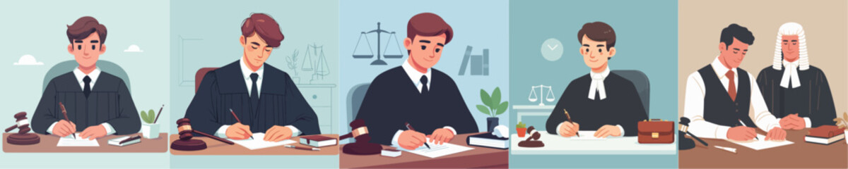 vector set of judges writing