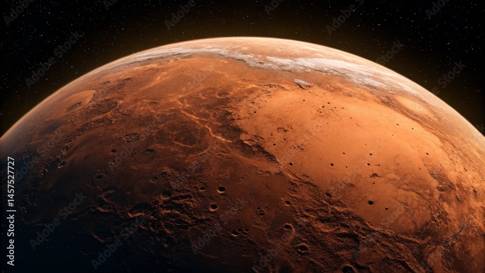 Wall mural detailed image of the martian surface with visible craters and topographical features, emphasizing t